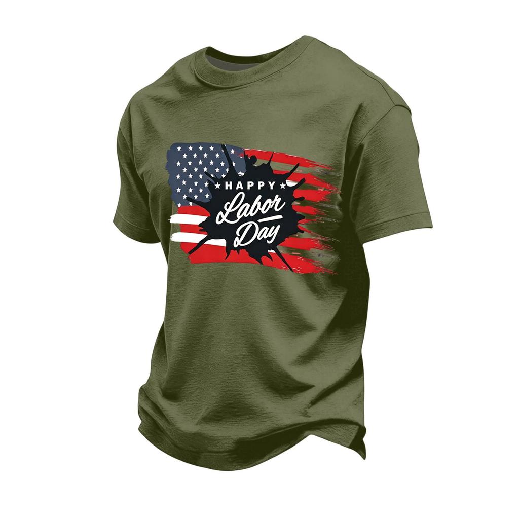 Men's Loose Fit Casual Short Sleeve T-Shirt Labor Day Print Crew Neck Soft Fabric Comfortable Top for Everyday Wear