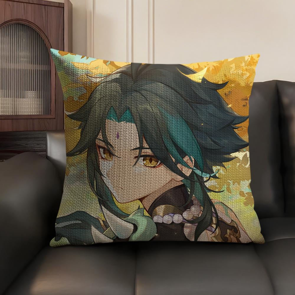 Xiao Genshin Impact Cute Cushion Cover Natural Linen Organic Fabric DoubleSided Printing Sofa Home Decor Gift Pillow Case