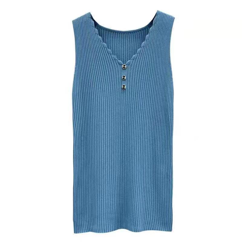 Ice Silk Sling Sleeveless Tank Top for Women's Summer Outwear with Loose  V-Neck Knit Bottom Top