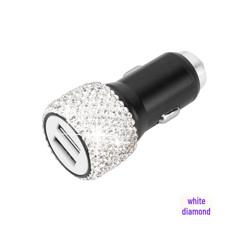 Diamond-Inlaid Dual USB Fast Car Charger with Smart Multi-Function Adapter
