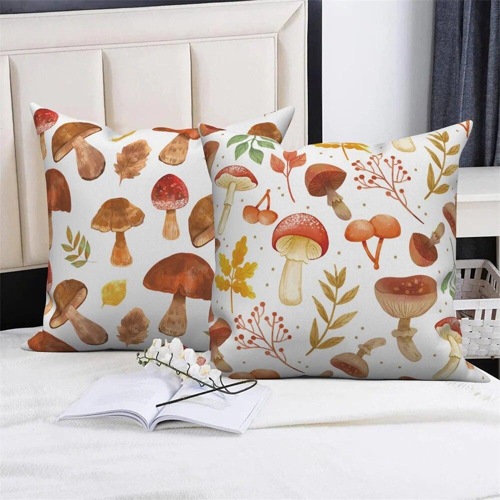 Plant Leaf Flower Pillowcase Farmhouse Home Sofa Car Decorative   Mushroom Cushion Cover