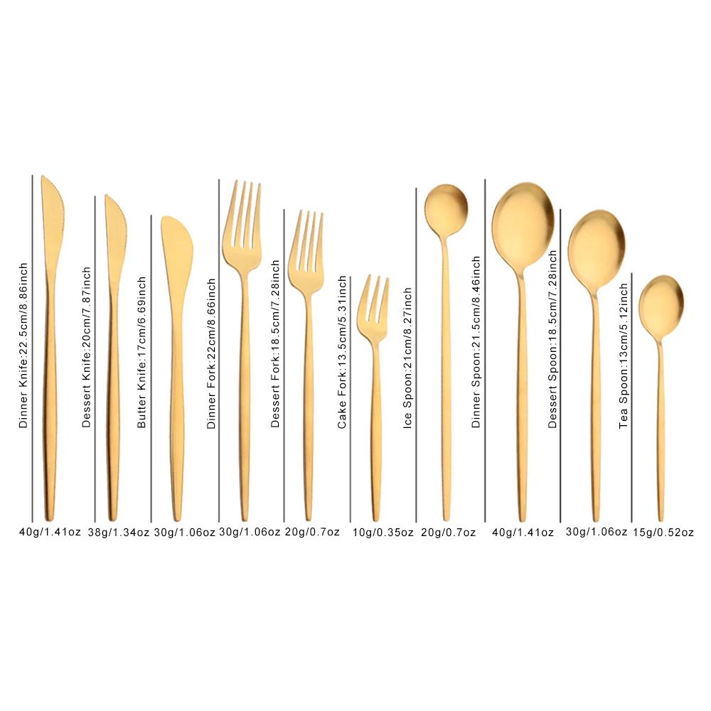 6Pcs Wstern Gold Matte Cutlery Set Stainless Steel Dinnerware Flatware Kitchen Home Dessert Fork Spoon Knife Set Tableware Set