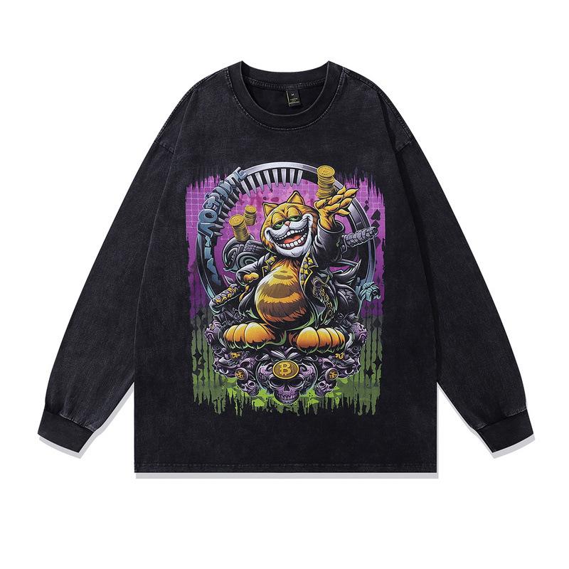 Heavy American Heavy Retro Pure Cotton Short-Sleeved T-Shirt For Men And Women Washed And Old Loose Direct Injection Printing Custom