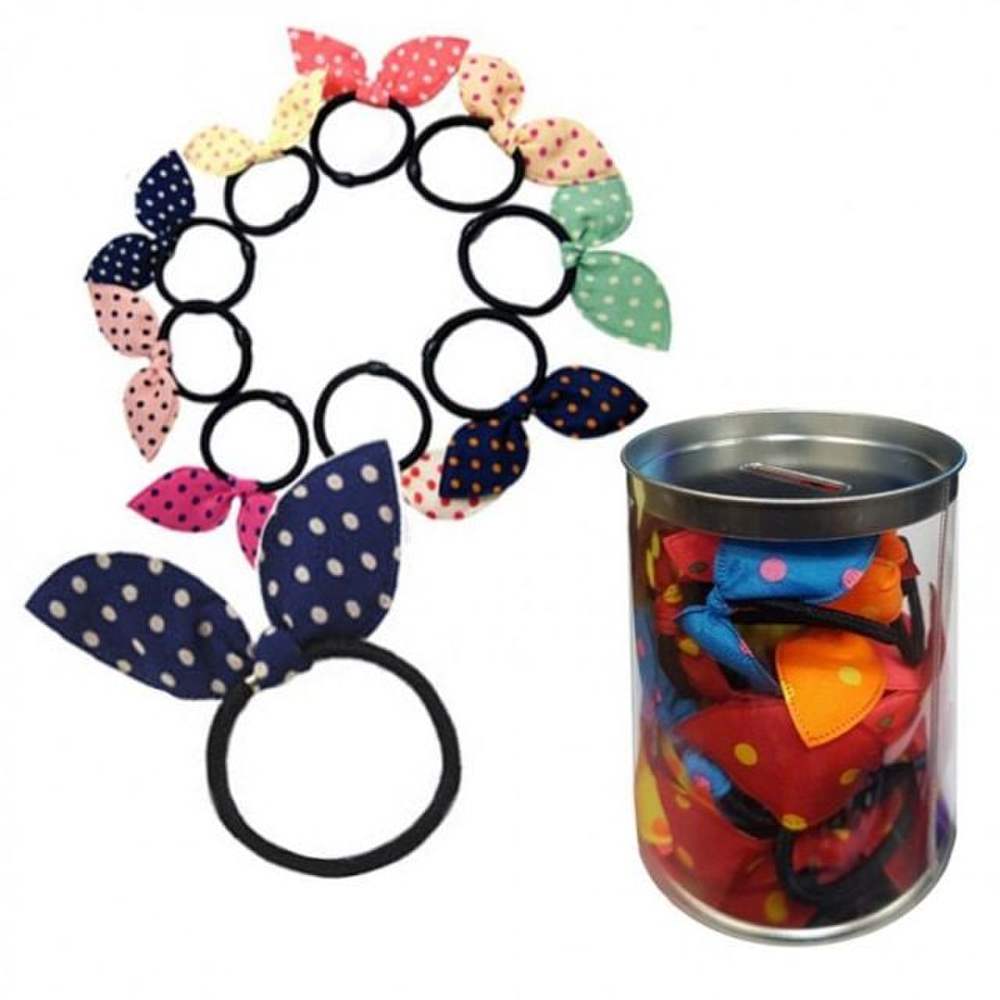 

Casual black ribbon rabbit hair band 20P tin can accessory