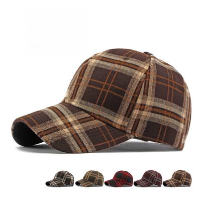 Unisex Plaid Baseball Cap, Autumn Winter Warm Outdoor Sun Hat, Classic Checkered Duckbill Cap for Men and Women
