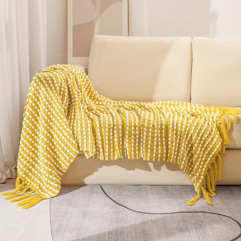 Chenille Knitted Bean Throw Blanket Summer Thin Sofa Cover Blanket Air Conditioning Bed Tail Blanket Woven Blanket For Office Nap Use