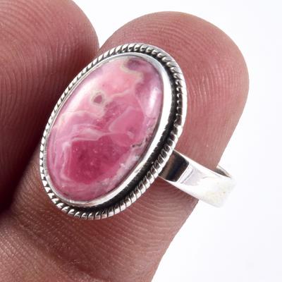 Natural Rhodochrosite Gemstone Handmade 925 Sterling Silver Gift Ring S.7 E9D80