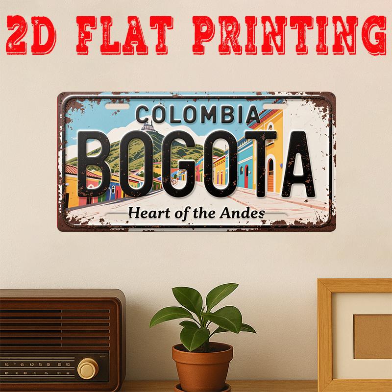 Colombia Bogota Heart of the Andes D Flat Printing License Plate Style Metal Tin Sign South American City Themed Decorative 15x30cm(5.9x7.8inch)