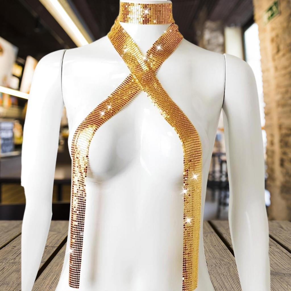 Metal Sequins Neck Tie Scarf Evening Swimwear Lightweight