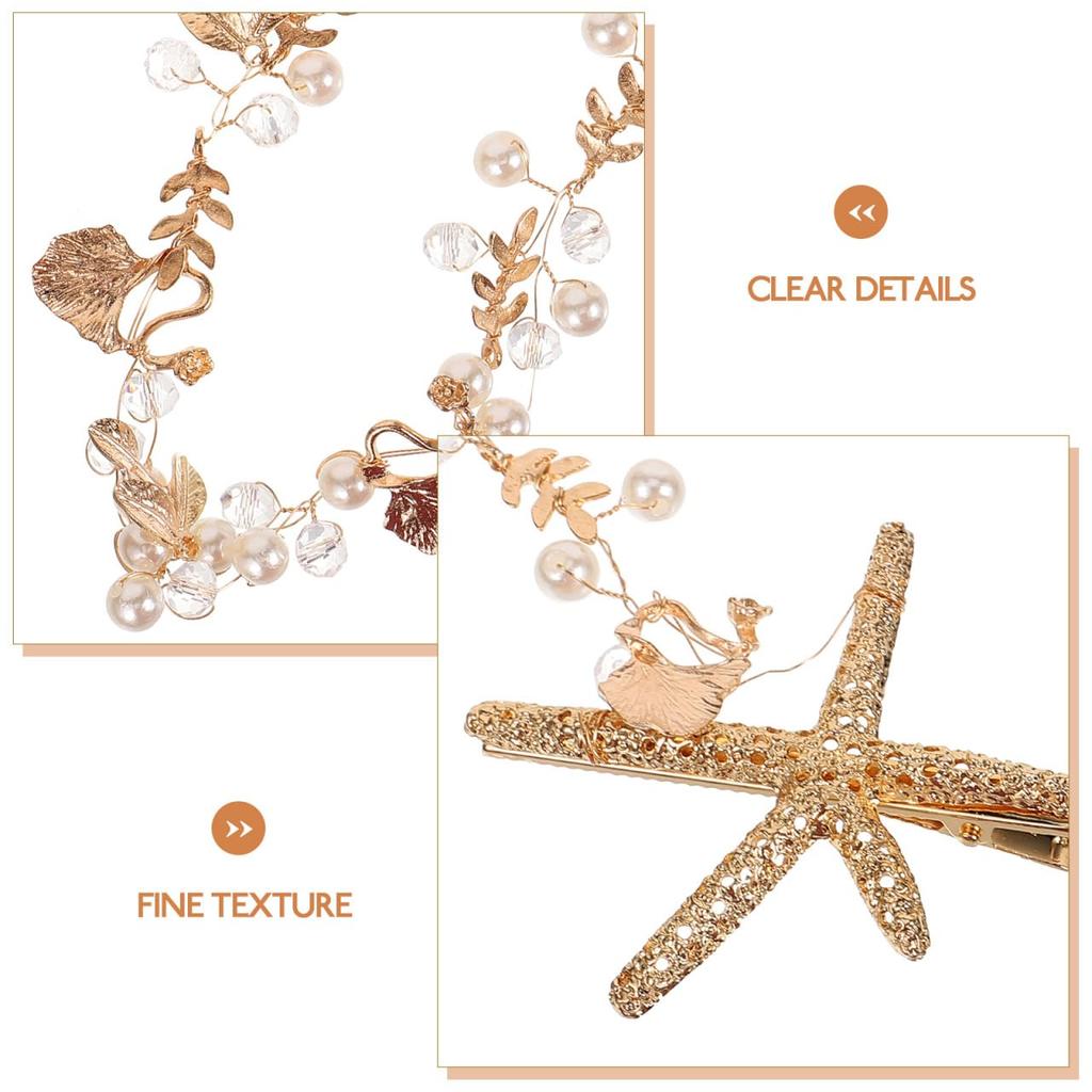 Starfish Headpiece - Wedding Hair Accessory with Pearls for Brides, Nautical Alloy Hair Decor for Women