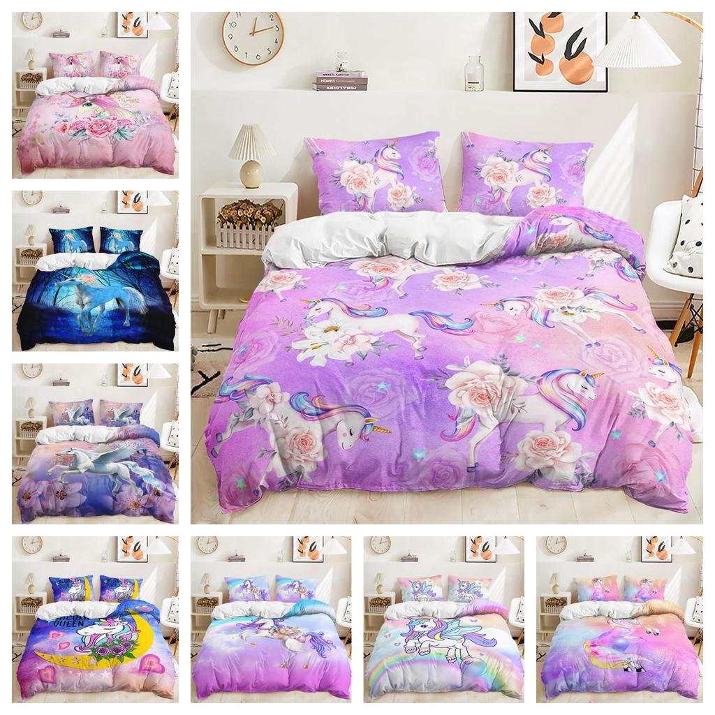 Three-Piece Dream Unicorn Quilt Cover Digital Printing Three-Piece Bedding