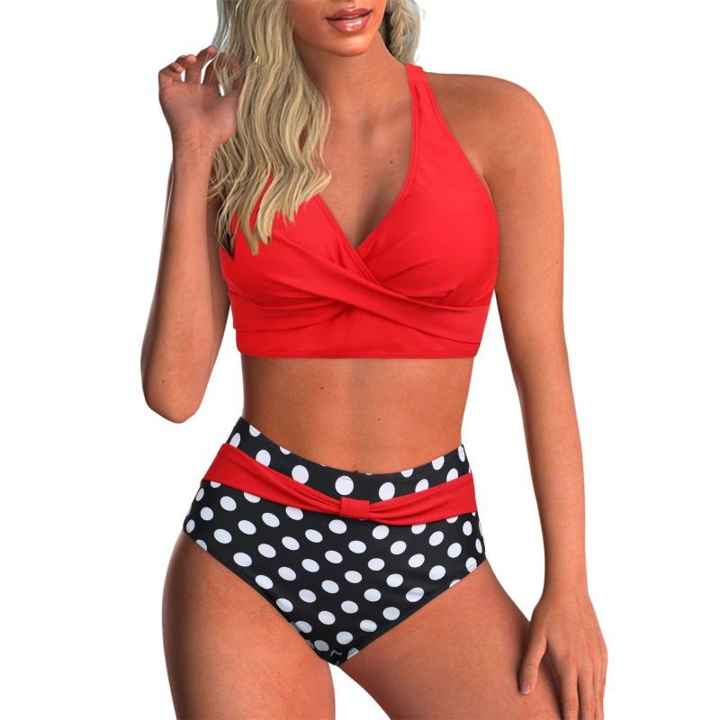 Women's Black Leopard Print High Waisted Two Piece Bikini Swimsuit
