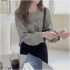 Spring and summer pullover gray long-sleeved cotton other sources temperament commuter lantern sleeves solid color round neck chiffon shirt