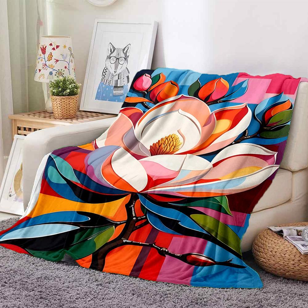 1pc Floral Abstract Print Blanket   Lightweight Flannel Throw Blanket For Sofa, Bed, Living Room, Office, Outdoor Travel, Camping