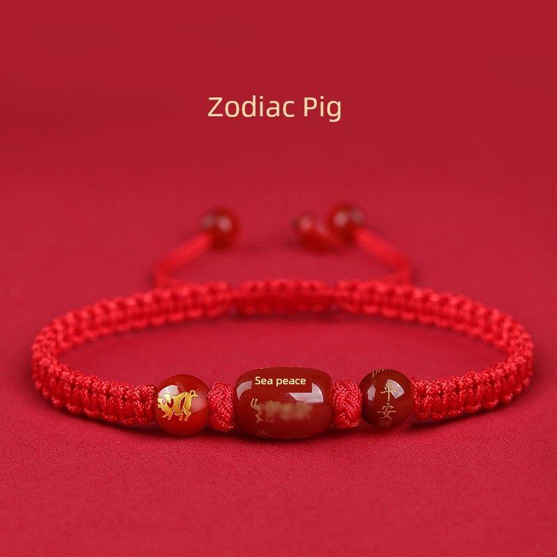 

2025 Year of Snake This Animal Year Red Rope Zodiac Boys Bracelet Snake Tiger Monkey Pig Zodiac Red Hand Strap Women s Gifts Bucket beads-red rope zodiac bracelet [pig]]