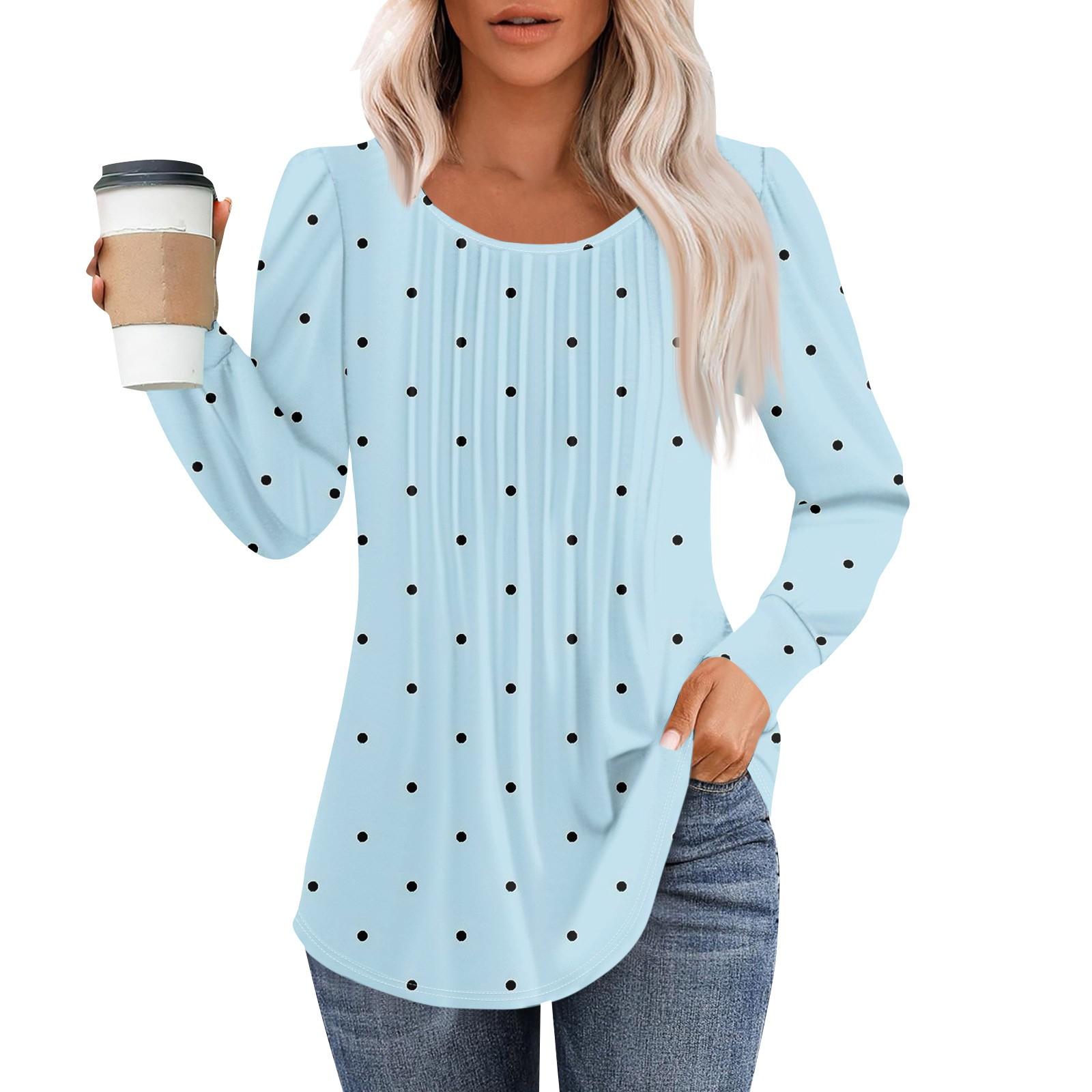 

Женская модная повседневная плиссированная футболка с круглым вырезом и принтом, длинный рукав M