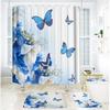 Bathroom Shower Curtain Four-piece Digital Printing Butterfly Plant Waterproof Shower Curtain Shower Curtain Partition Free of Punching