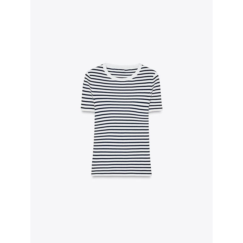 Za2025 Spring New Women's Clothing Easiest for Match Slimming Stripes Silm round Neck Short Sleeve Knitting Tops 3519020