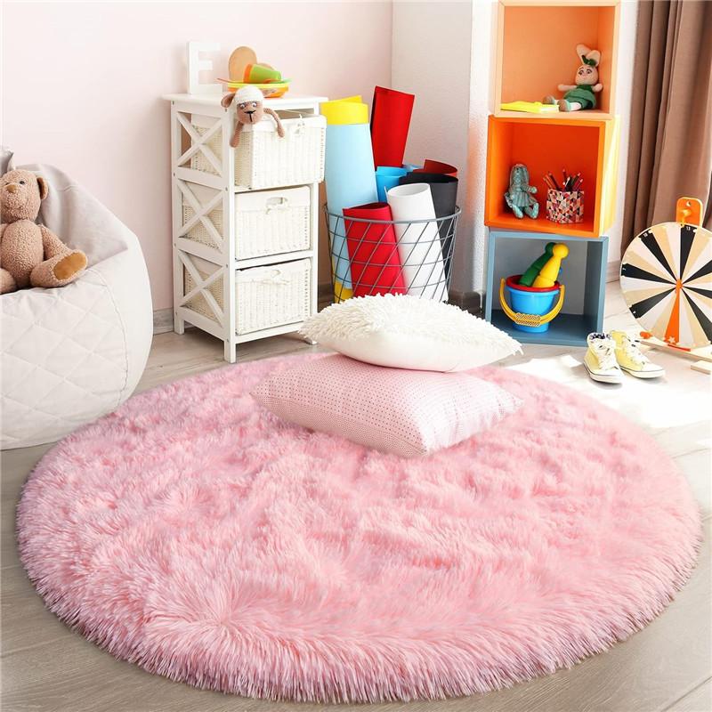 2x2m Round Rug for Bedroom, Super Fluffy Circle Rugs for Baby Nursery Furry Carpet for Children Kids Room, Cute Soft Shaggy Rug for Girls Home Decor