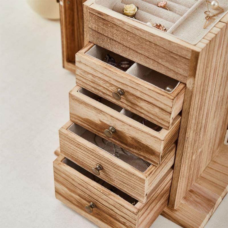 Wood Jewelry Box with Compartment Multilayer Jewellery Container Elegant Rings Earring Necklace Organizer for Women