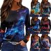 Damenmode Lässig Schlitz Saum Rundhals Langarm Lose Bedrucktes T-Shirt Damen Top