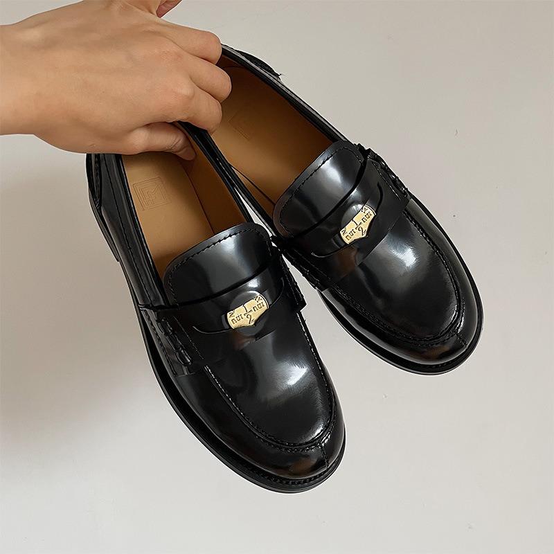 Cowhide version~ Genuine leather retro gold coins, women's one-pedal flat-bottomed lazy person with skirt and small leather shoes