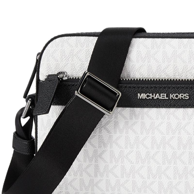 Michael Kors Cooper Brand Logo Printed Zipper Closure, Artificial Leather, Shoulder Crossbody Bag, Men's Style, White with Black