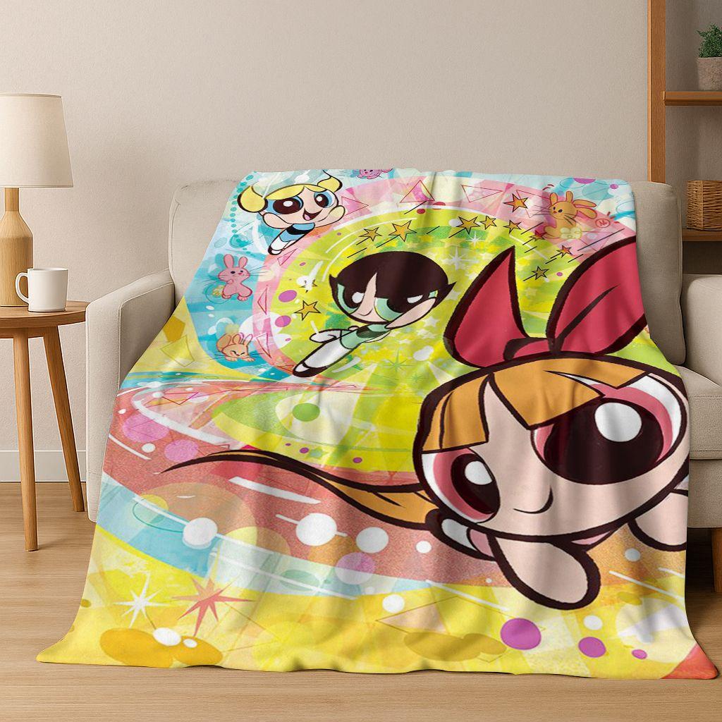 Κουβέρτα φανέλας κινουμένων σχεδίων P-Powerpuff Girl χαριτωμένη τέχνη, ζεστή μαλακή κουβέρτα για το σπίτι, υπνοδωμάτιο, κρεβάτι, καναπές, πικνίκ, γραφείο, δώρο, παιδί