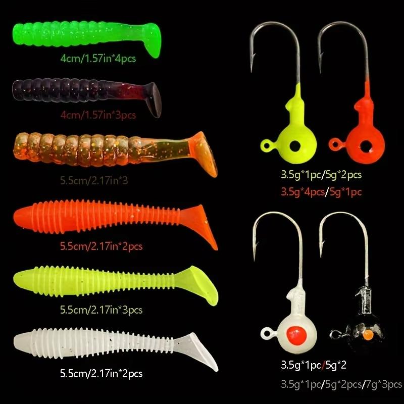 Luya Bait 34pcs 1 Set 17pcs Metal Jig Head Fishing Hooks + 17pcs Soft Worm Lure Grub Silicone Fish Artificial Bait Tackle