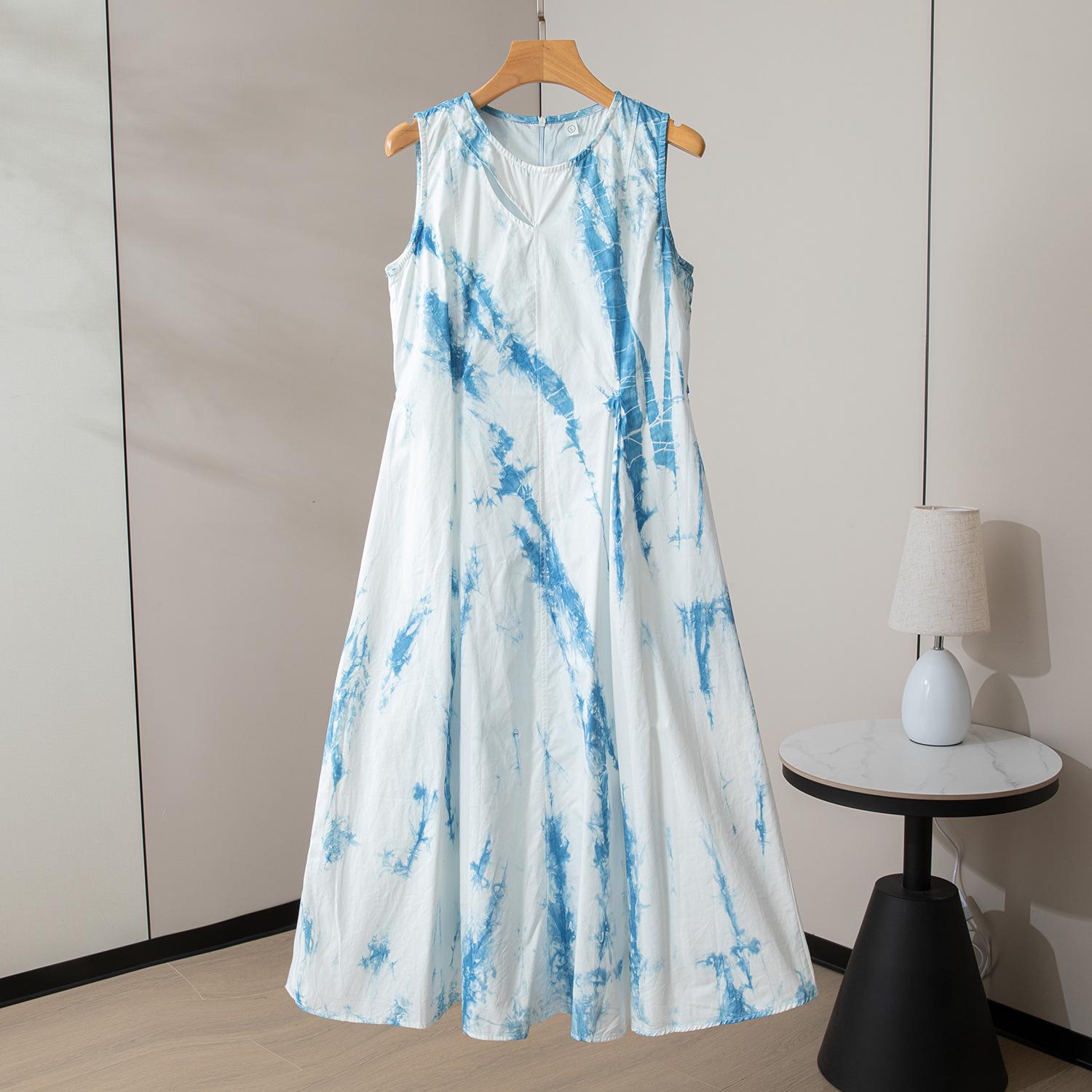 

Yunnan Hand-Dyed High-Quality Women s Summer Vest Dress: Round Neck, Hollow Out Design, Waist-Cinching, Long-Length, Elegant Fit. Small