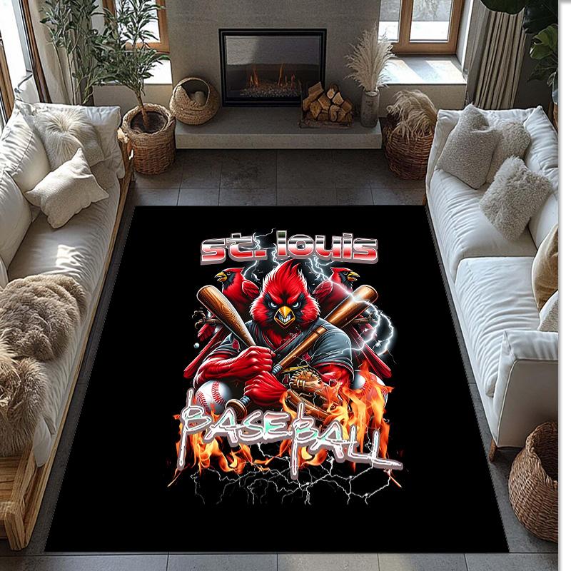 St Louis Baseball Printed Flannel Area Rug Non Slip Soft Polyester Floor Carpet Indoor Decor Mat for Bedroom Living Room Sofa