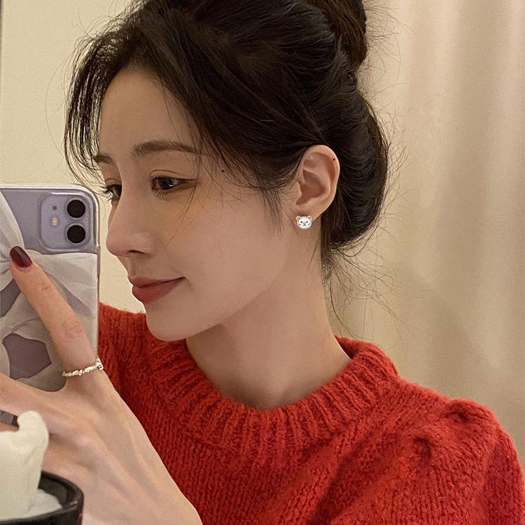 S925 Silver Cute Gingerbread Man & Bear Stud Earrings - Versatile Christmas Gift for Women