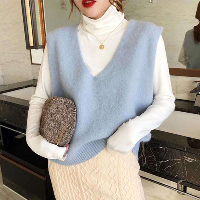 Spring and Autumn Fashion All-match Vest Women's Short Knit Waistcoat Solid Color Sleeveless Women's Sweater