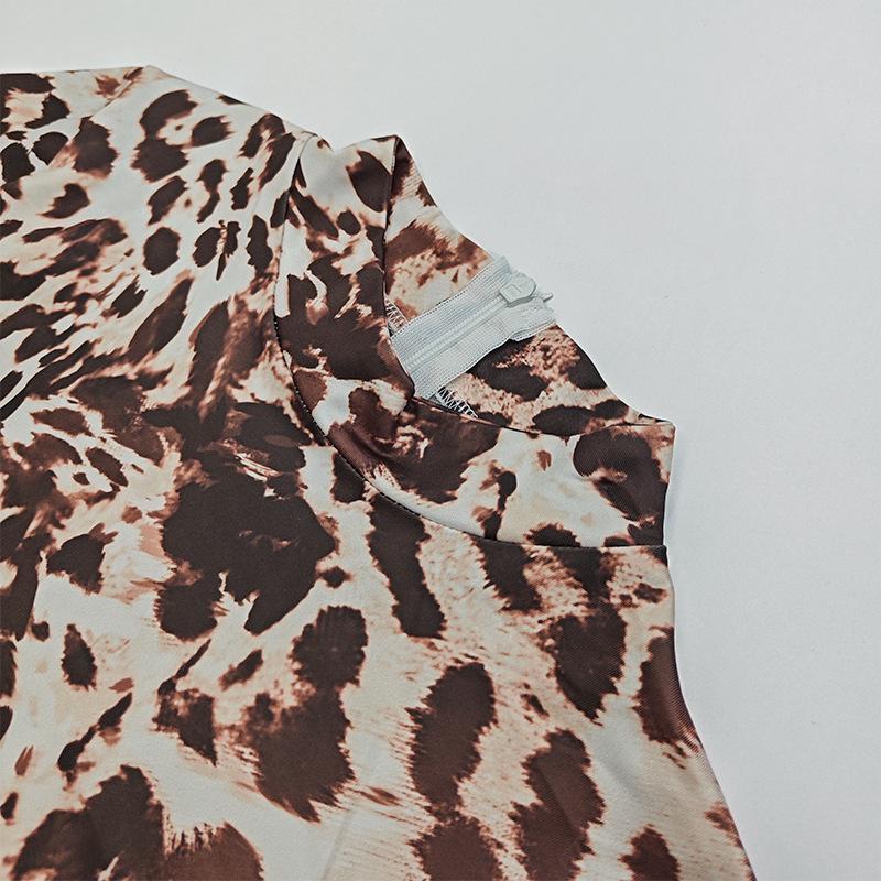 2024 Early Autumn Women's Leopard Print Crew Neck Long Sleeve Jumpsuit - Spicy Girl Style