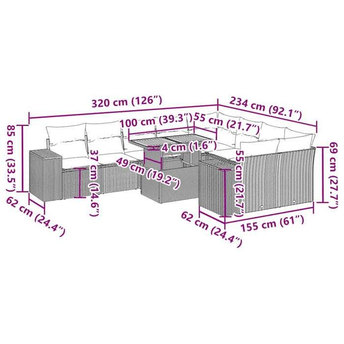 VidaXL Salon de jardin avec coussins 10 pcs gris résine tressée, ensemble de canapés d'extérieur, ensemble de canapé d'angle 3327421