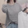 Women's Summer Loose-Fit Printed Casual Korean-Style Letter Print Lightweight Long-Sleeve T-Shirt