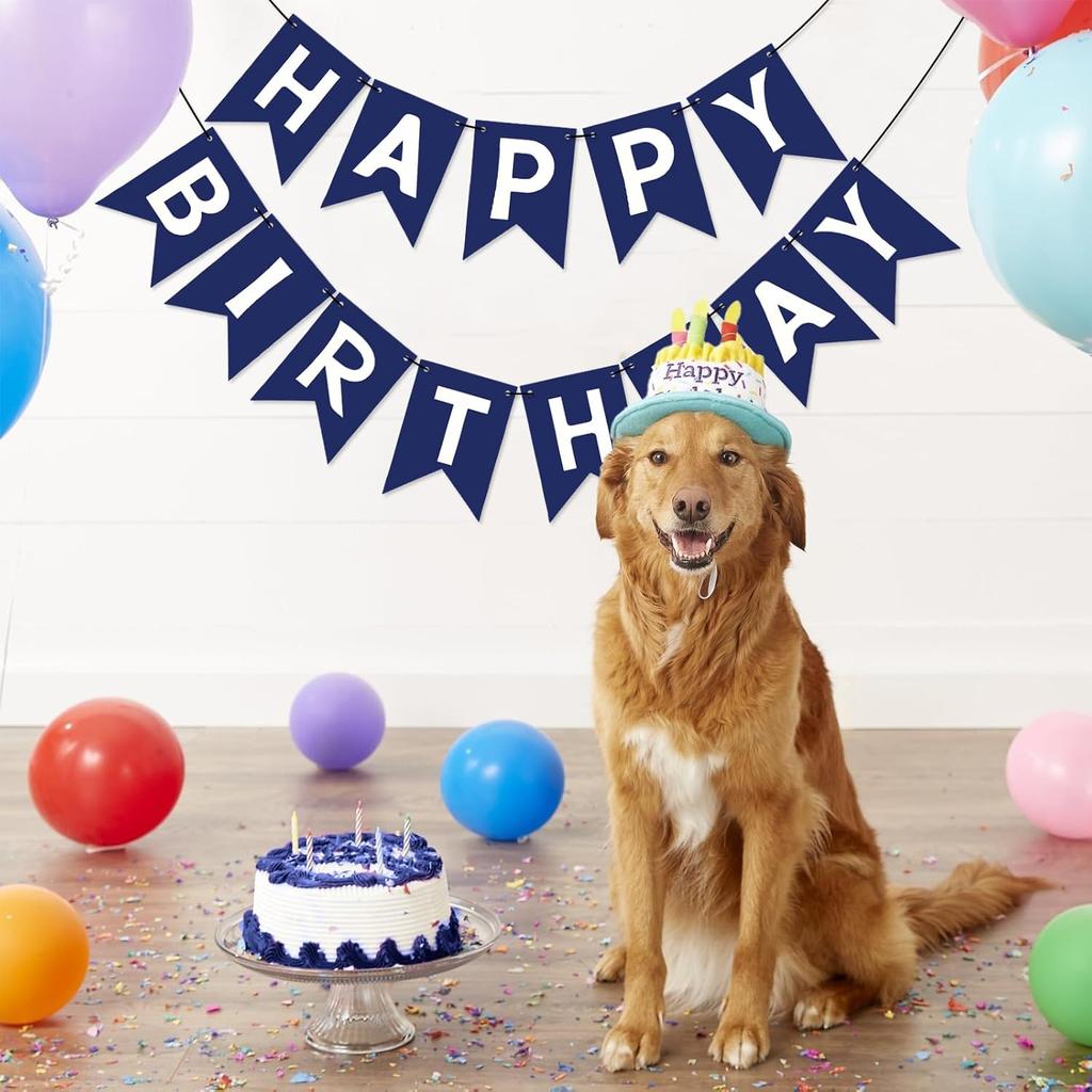 Navy Blue Happy Birthday Banner Signs Party Decorations for Women Men Girls Boys