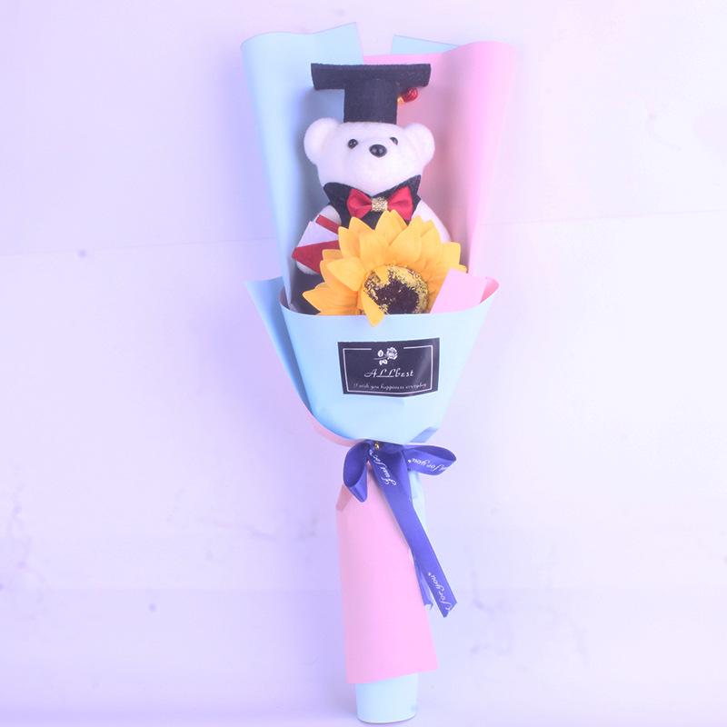 Graduation Bear Bouquet with Sunflower, Rose, and Doctor's Hat - Perfect Gift for Bachelor's or Master's Grad