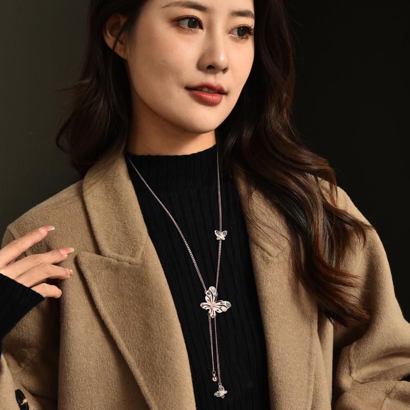 Elegant Long Butterfly Sweater Chain For Women Featuring Sparkling Alloy Design