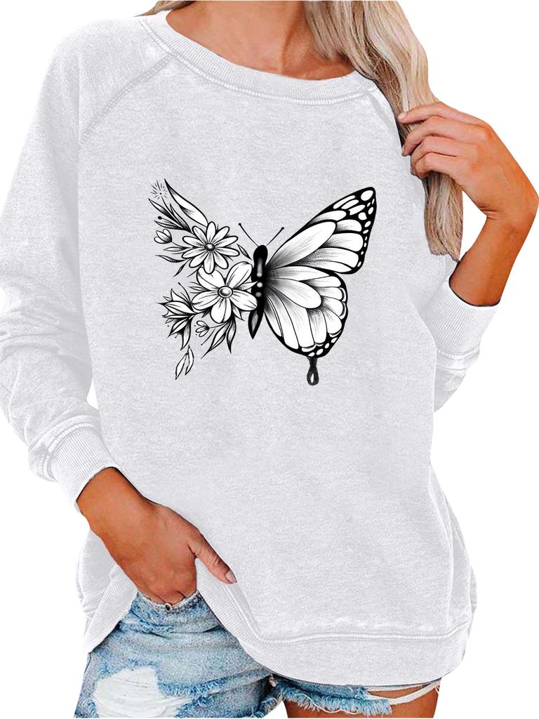 Women's Oversized Pullover Sweatshirt Butterfly Print Top Women's Spring/Fall Fashion Sweatshirt