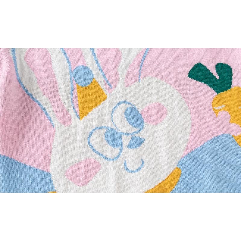 Children's Clothing Girls Cute Bunny Jacquard Fine Cotton Sweater Baby Double-layer Warm Knitted Primer