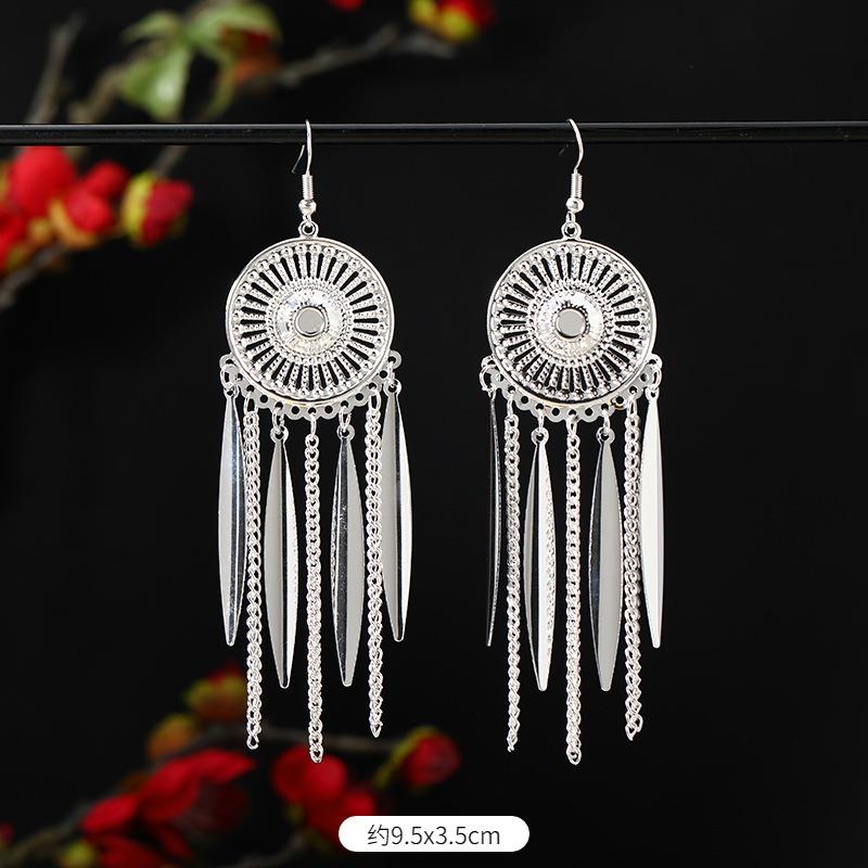 Miao Yin earrings retro exotic niche design long fringed earrings medium earrings women