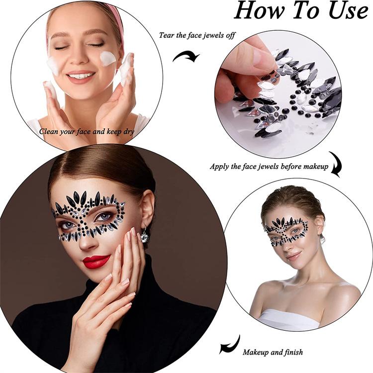 3D Sexy Face Tattoo Stickers Temporary Tattoos Glitter Tattoo Rhinestones Masquerade For Women Party Face Jewels
