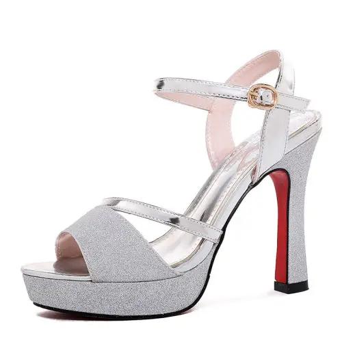 Fashion Comemore Silver Heeled Shoes Woman Peep Toe Sexy Women Sandals 11.5CM High Heels Shoes Women Platform Casual Sandalias De Mujer
