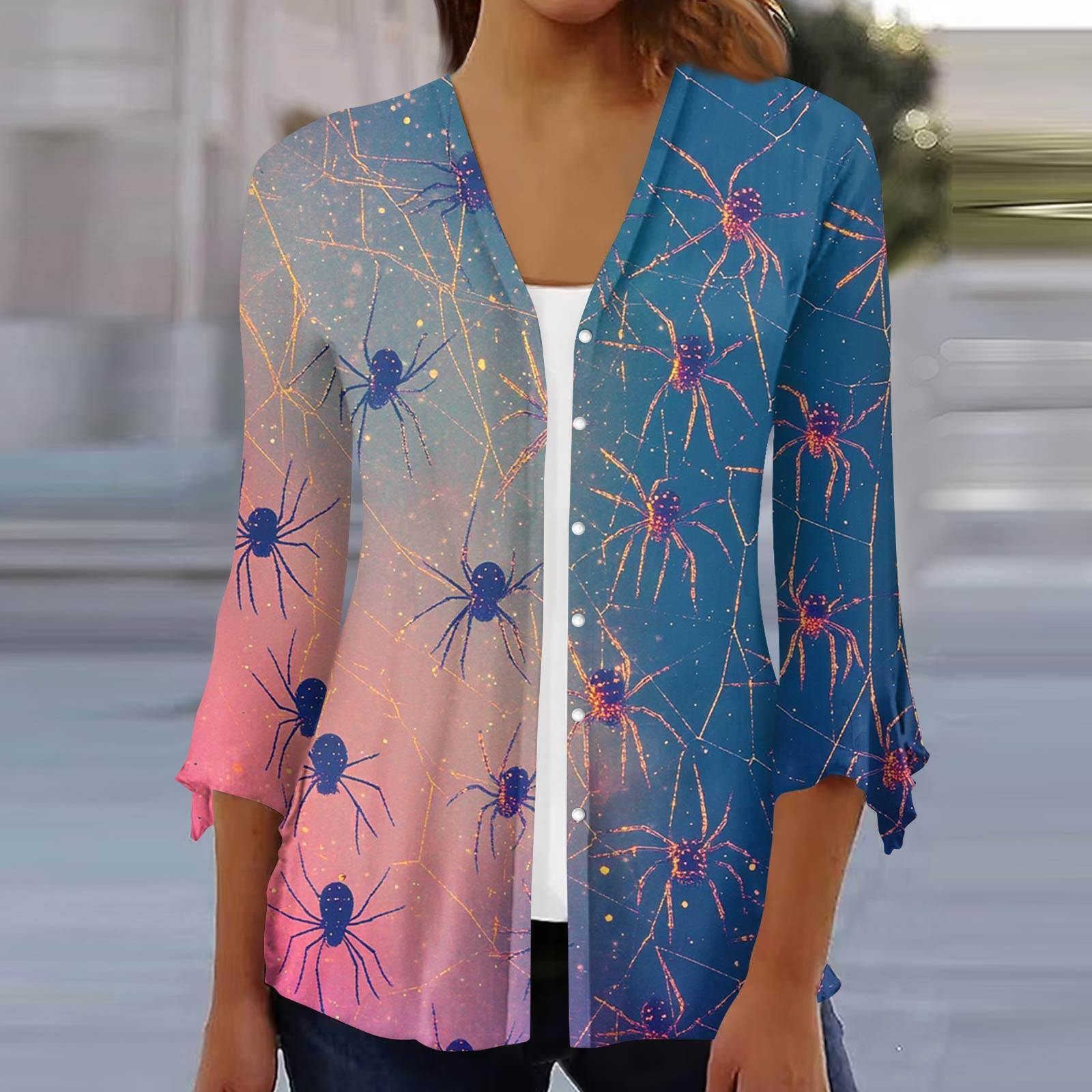 

Женский свободный повседневный кардиган-топ с принтом и рукавами семь восьмых на пуговицах M