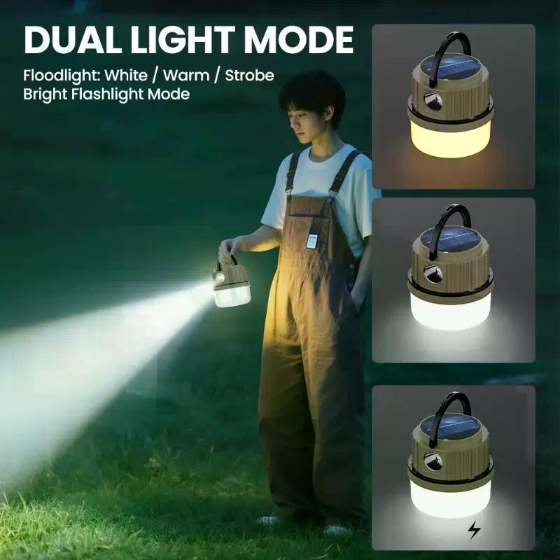Solar Camping Light 2400mAh Rechargeable LED IPX5 Waterproof Portable Emergency Lamp Outdoor Multifunctional Camping Light