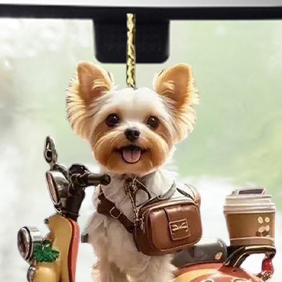 Yousheng Car Pendant Lifelike Puppy Ridding A Motorbike Design Statue Lightweight Hanging Decoration Indoor Outdoor Decor