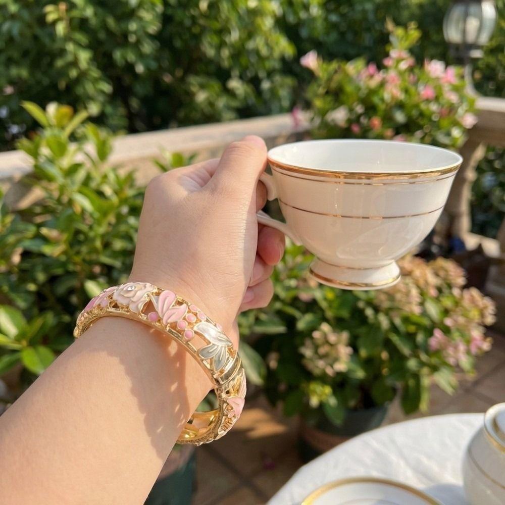Colorful Vintage Cloisonne Bangle Traditional Chinese Flower Crystal Bangle Classic Enamel Floral Women's Hand Bracelet Girls