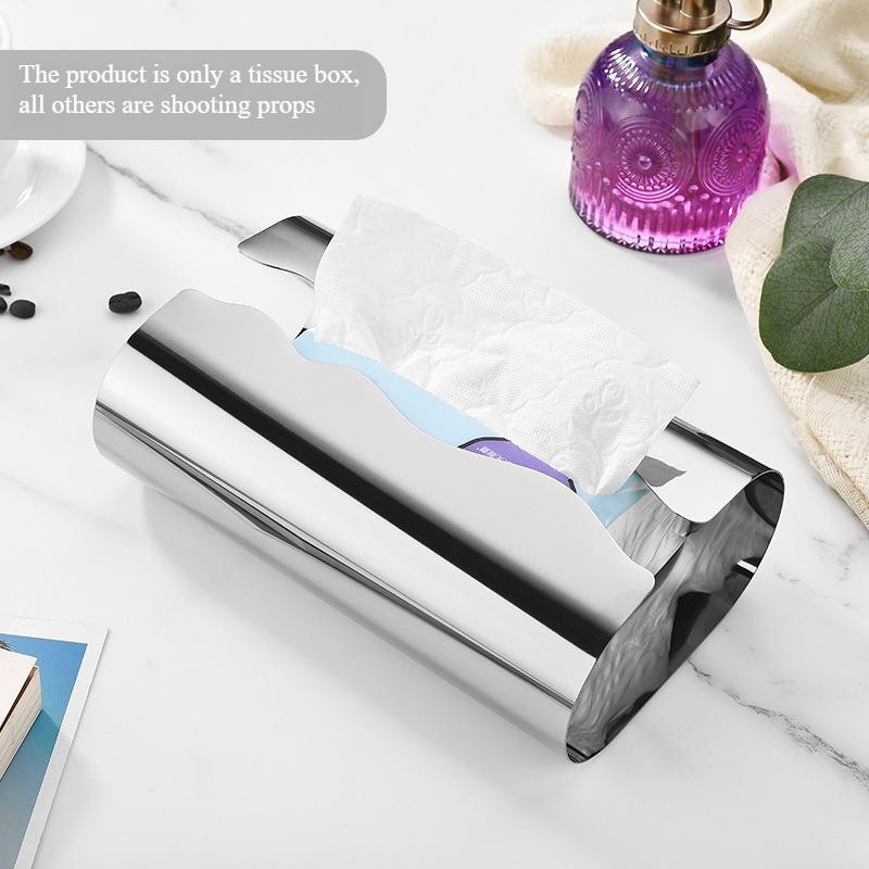 Light luxury stainless steel curved tissue box, home living room desktop free punching tissue storage box серебряный