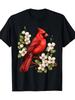 Men's Cottagecore Aesthetic Northern Cardinal Bird and Floral Print TShirt Sm Heavyweight Short Sleeve Round Neck Casual